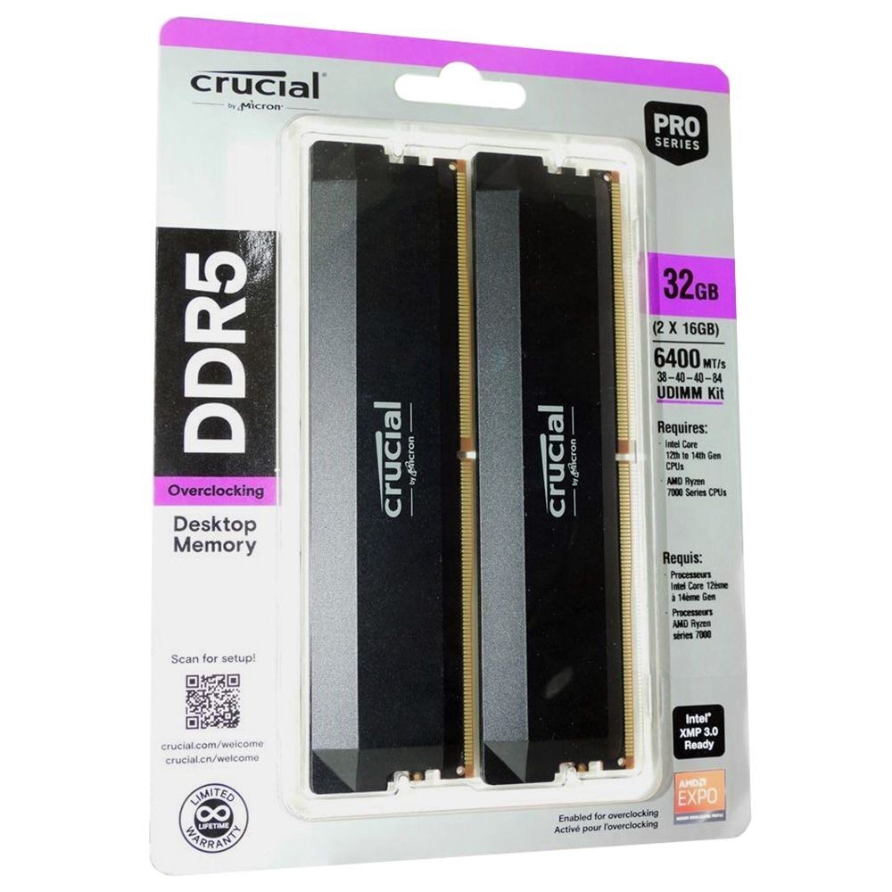 DIMM DDR5 CRUCIAL PRO 32GB (2X16GB) CP2K16G64C38U5B 6400MHZ
